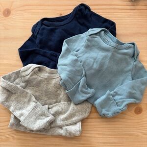 Carter's Long-Sleeve Onesies Set (3)- Navy Blue, Light Blue, and Gray